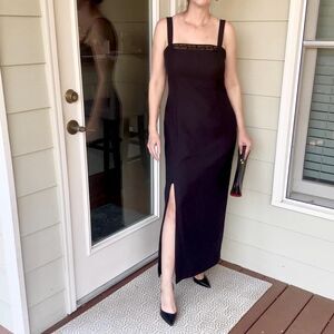 Vintage 1990s Y2K JR Nites Black Beaded Formal Prom Dress, Size 8